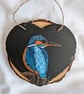 Kingfisher Painting on Hanging Slate Heart - Image 2