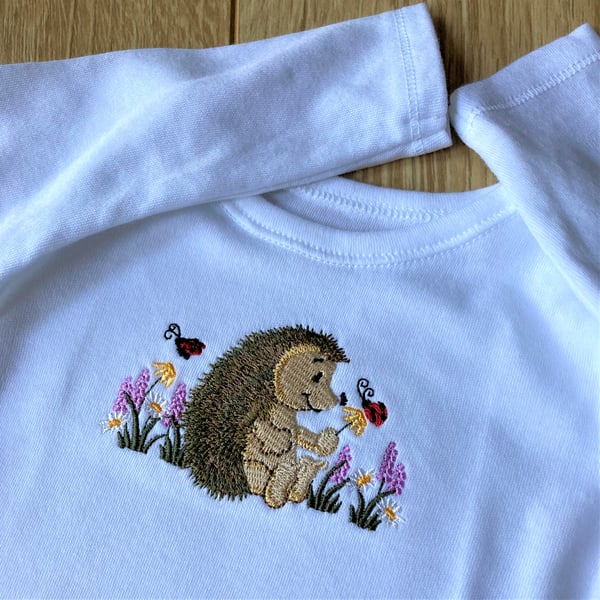 Embroidered Baby bodysuit  t shirt to fit 0 - 3 months in white