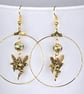 FAIRY HOOP EARRINGS gold plated cloisonne Japanese style Creole hoops antique  - Image 3