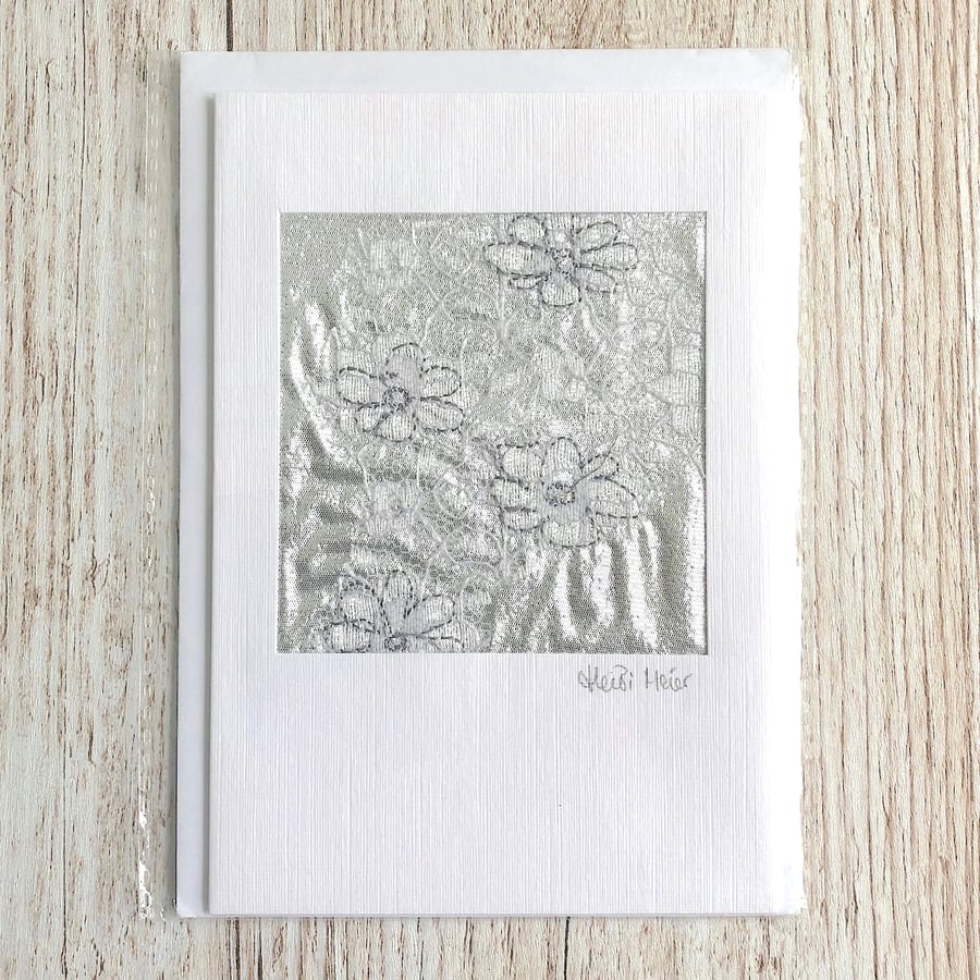 A6 Textile art card - wedding or wedding anniversary card 25 or any occasion