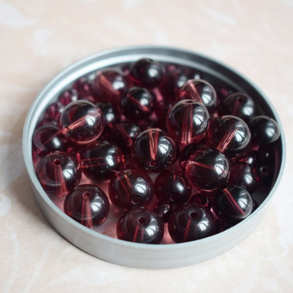 Pack of 60 Plum Purple Glass Beads in 12, 10 and 6mm sizes
