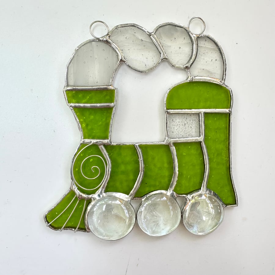 Stained Glass Train Suncatcher - Handmade Window Decoration - Lime Green