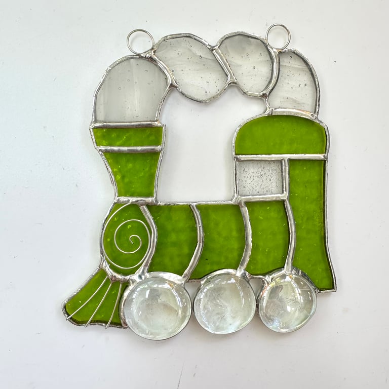 Stained Glass Train Suncatcher - Handmade Window Decoration - Lime Green