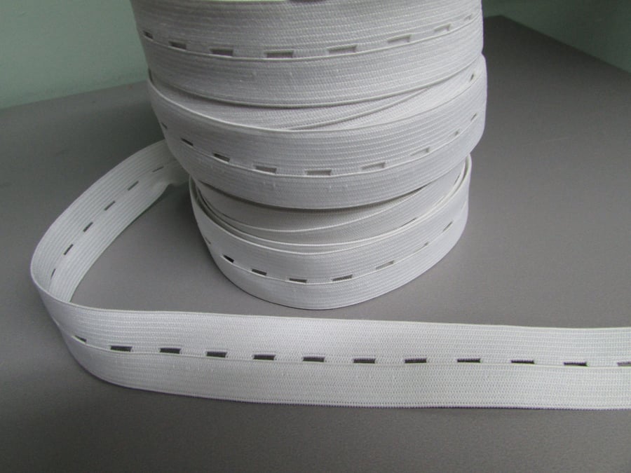 Button hole Elastic in White 2.5cm X 1 METRE