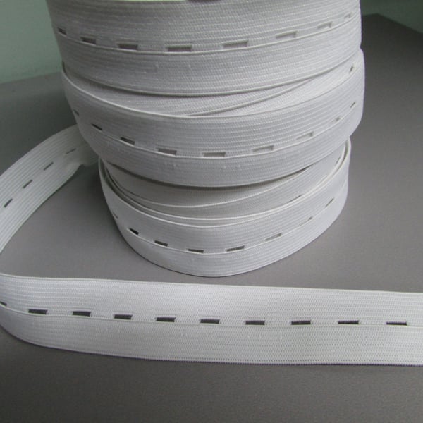 Button hole Elastic in White 2.5cm X 1 METRE