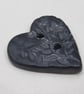 Medium Coal Black Leaf Sprig Texture Heart Shaped Ceramic Button - Image 4