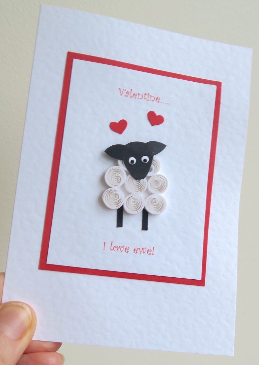 Seconds Sunday - Quilled sheep Valentine card - I love ewe!