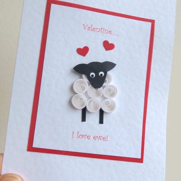 Seconds Sunday - Quilled sheep Valentine card - I love ewe!