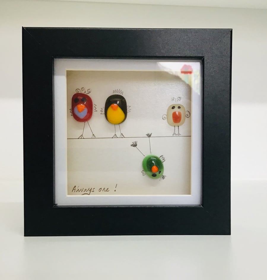Fused glass funny birds picture 