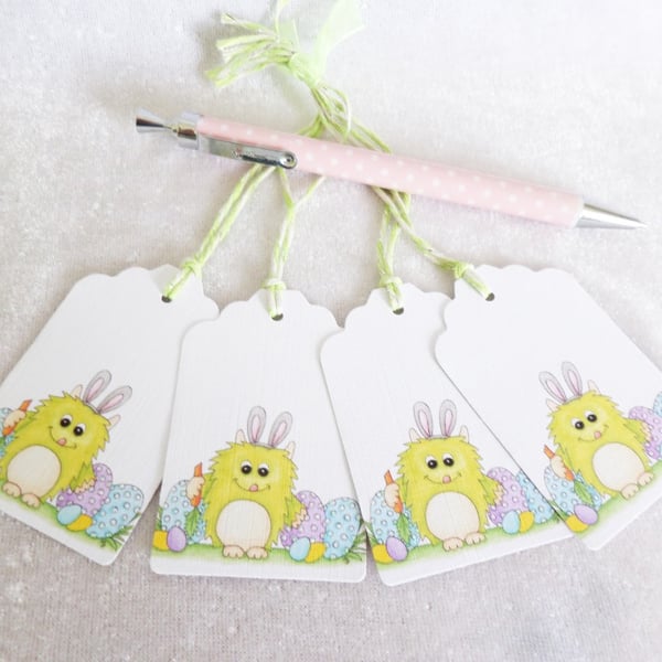 Easter Little Monster Bunny Ears Gift Tags - set of 4 tags