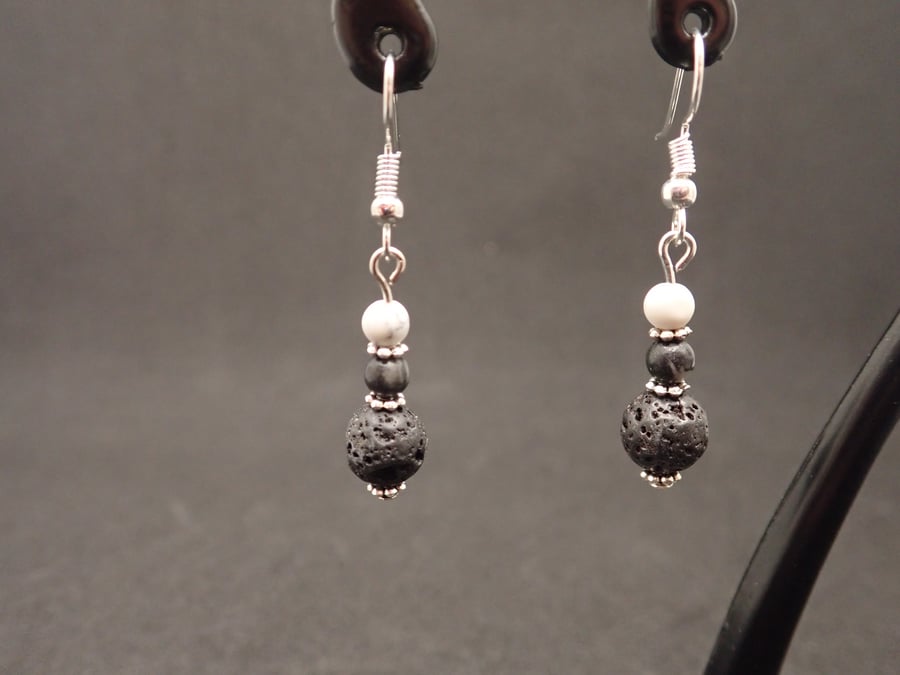 Lava Rock and Agate beaded earring