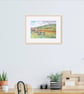 Framed Watercolour Impressionist Landscape Gate Overlooking Meadow  - Image 9