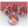 Dichroic Glass Pendant Earring Set 063 Pink Red Shine silver plated chain