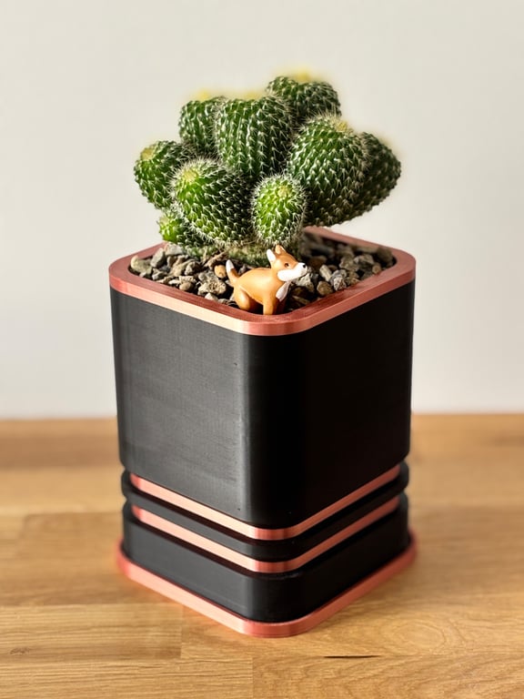Black Planter with Metallic Accent - Small Indoor Plant Pot
