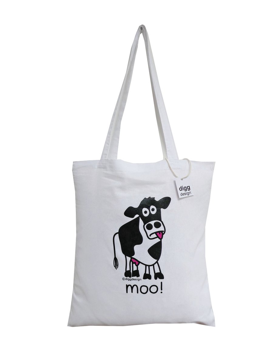 Digg Design MOO Cow cotton Tote Bag. White