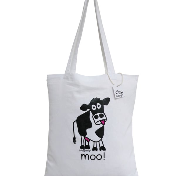 Digg Design MOO Cow cotton Tote Bag. White