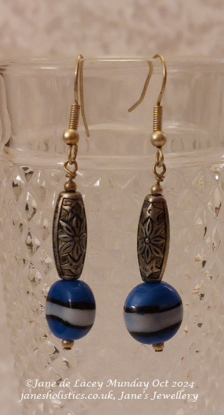 Blue Stripey Drop Earrings