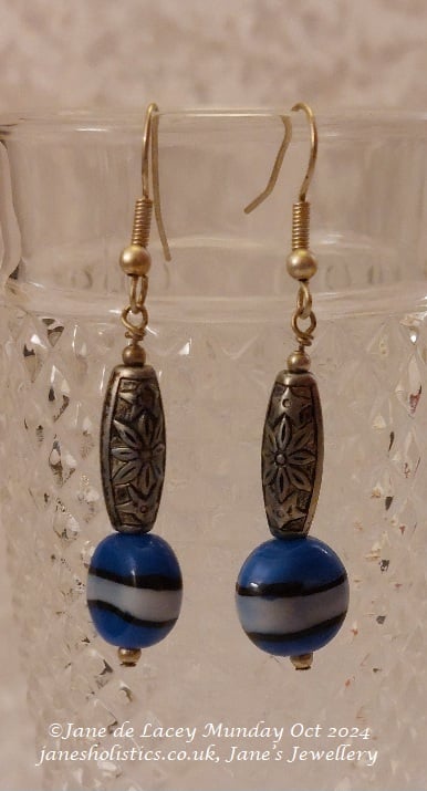 Blue Stripey Drop Earrings
