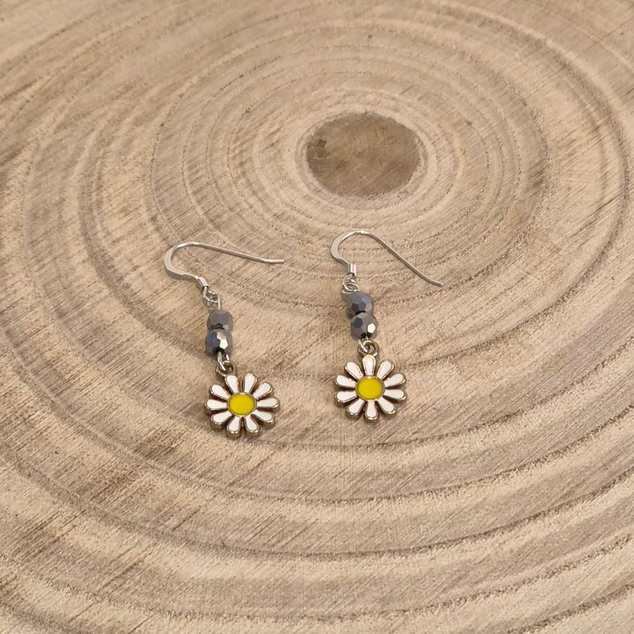 Sterling silver flower charm earrings, cute gift for best friend (EAR-0020)