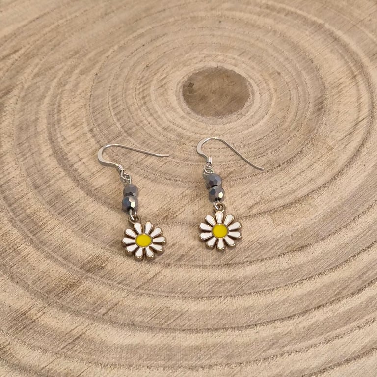 Sterling silver flower charm earrings, cute gift for best friend (EAR-0020)