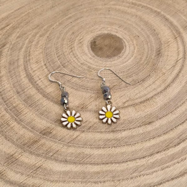Sterling silver flower charm earrings, cute gift for best friend (EAR-0020)