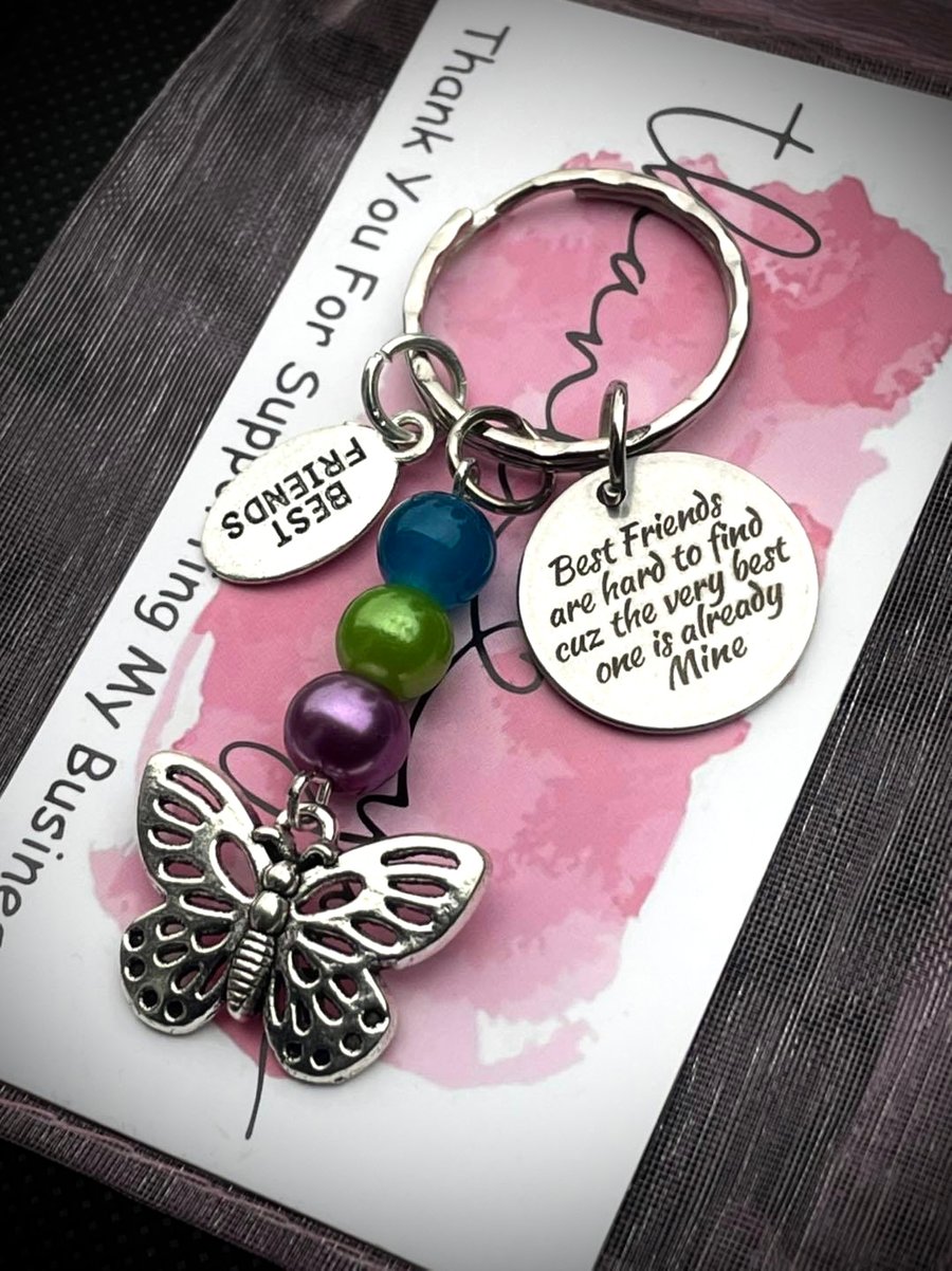SALE Best Friend Quote Butterfly Keyring