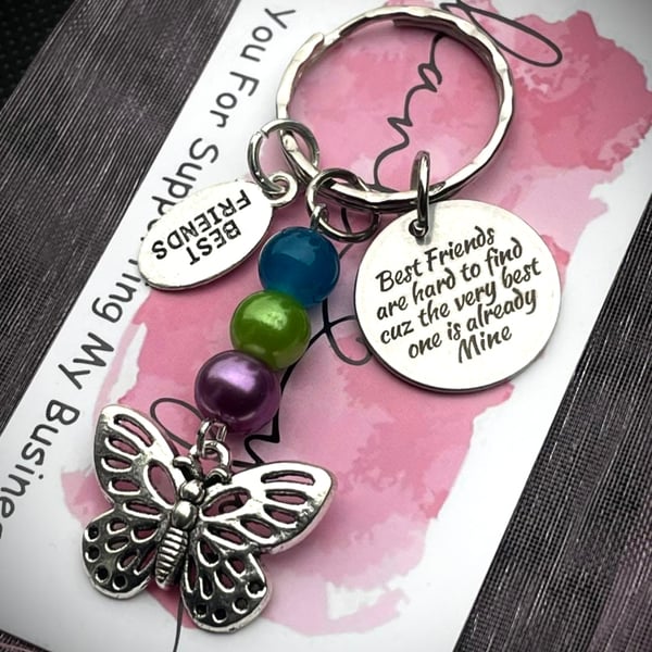 SALE Best Friend Quote Butterfly Keyring