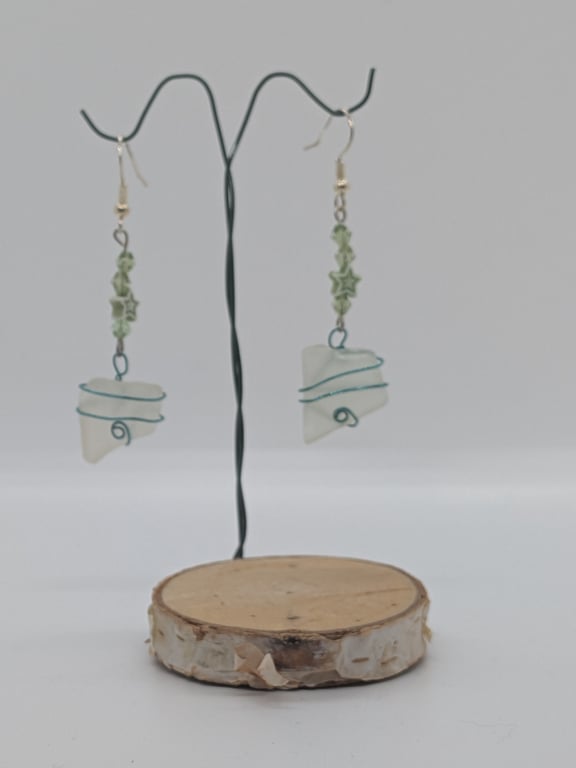 Wire wrapped sea glass dangle earrings