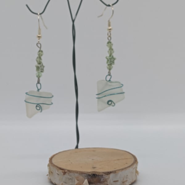 Wire wrapped sea glass dangle earrings
