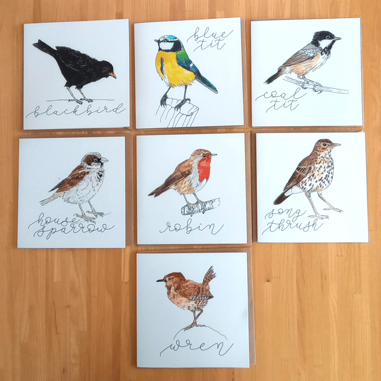 British Songbirds: Blank Square Note Cards - Mix & Match x4 Cards