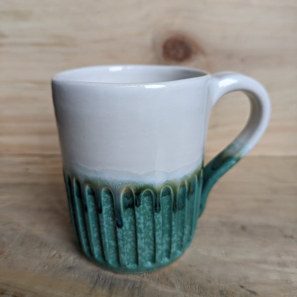 Matte jade green & white carved mugs