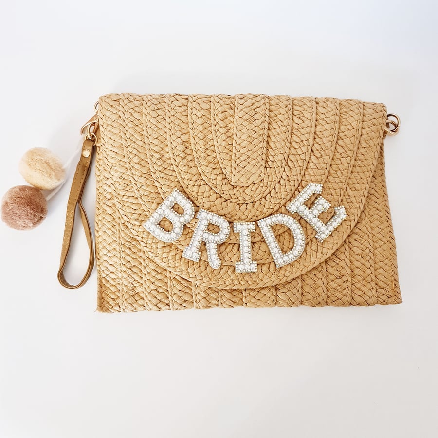 BRIDE Straw Bag for Bride Wedding Hen Do Natural Sand