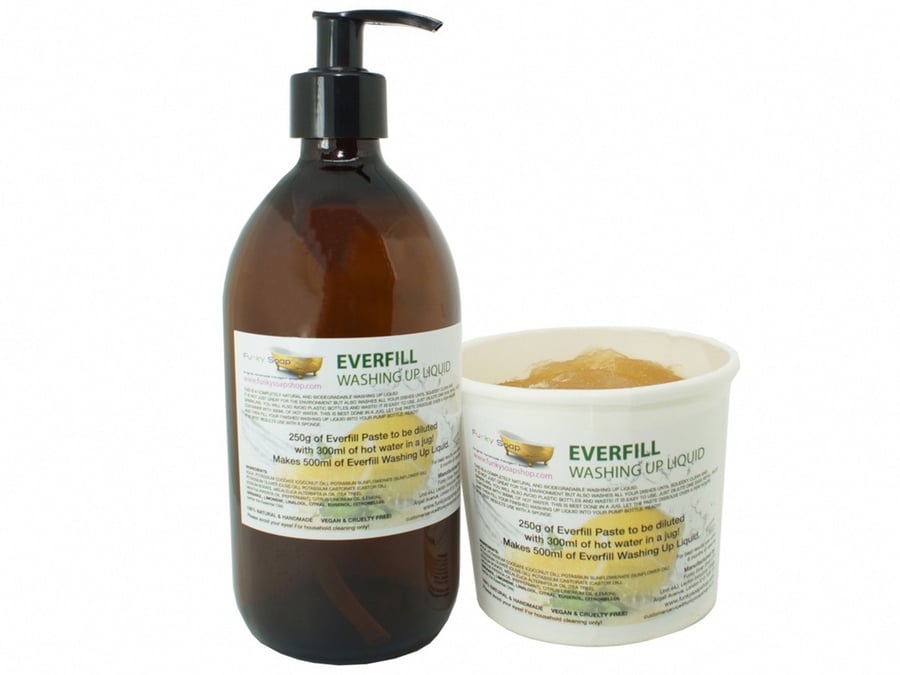 EVERFILL Washing Up Liquid, Refill 250g and Empty Glass Bottle 500ml