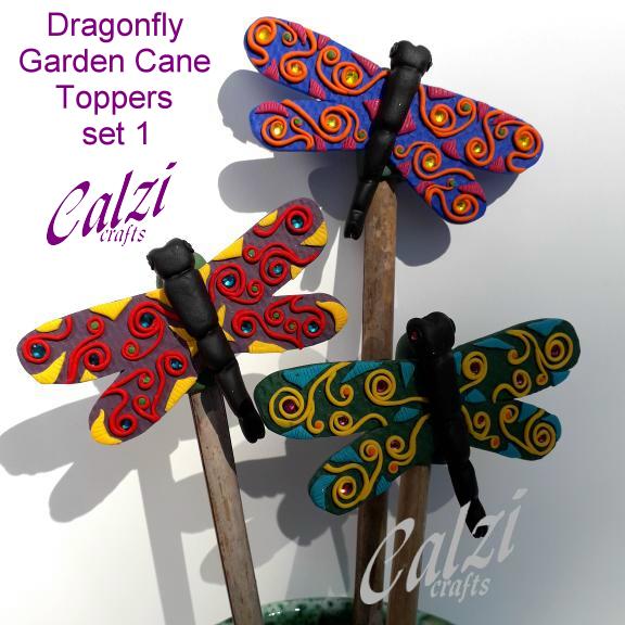 Set Of Three Colourful Dragonfly Garden Cane Toppers (1)