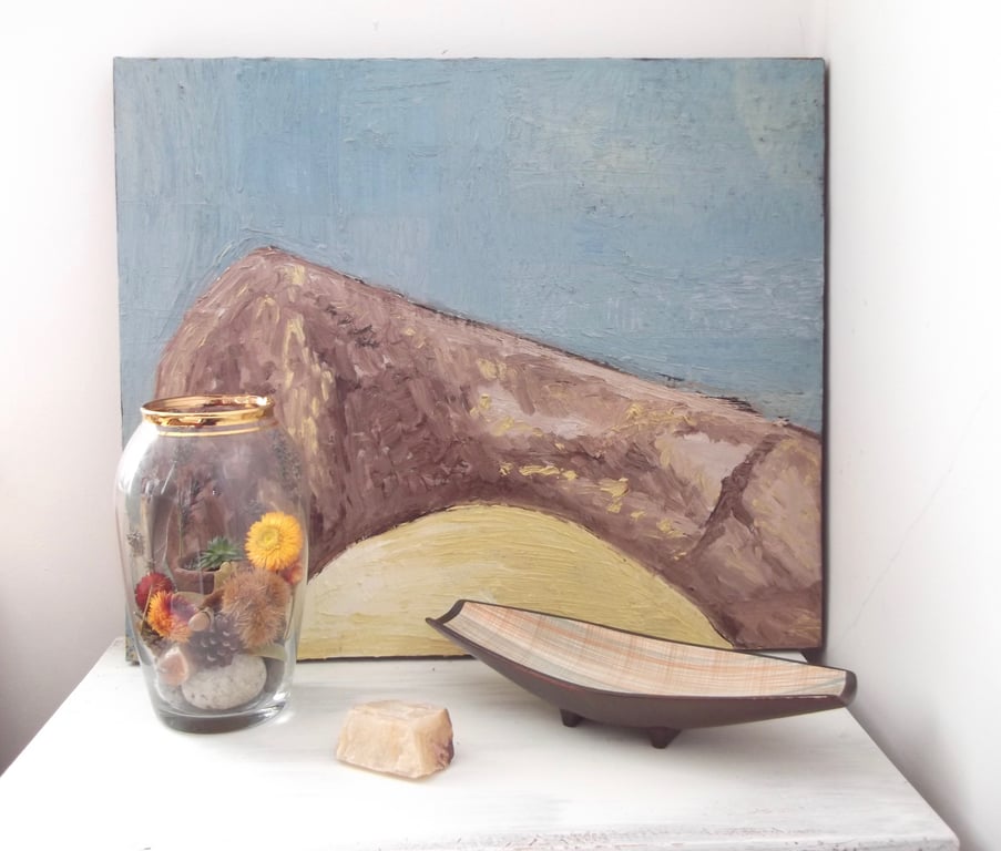 Original Oil Painting Duck Egg Blue and Shades of Brown Art