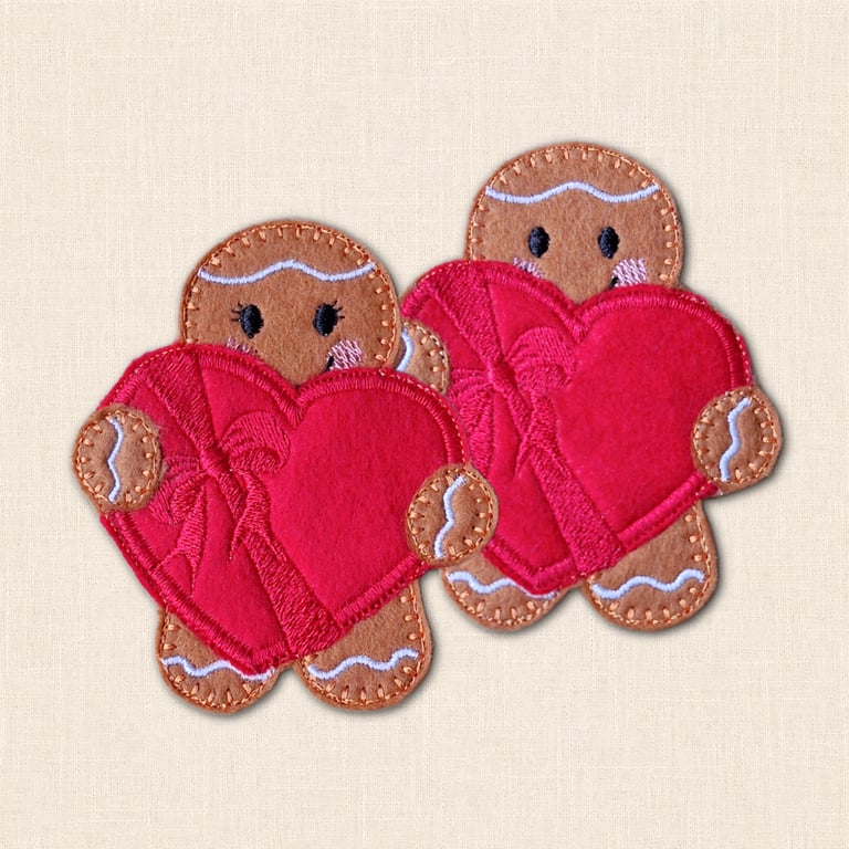 Box of Chocolates Gingerbread Decoration - Embroidered Heart Character