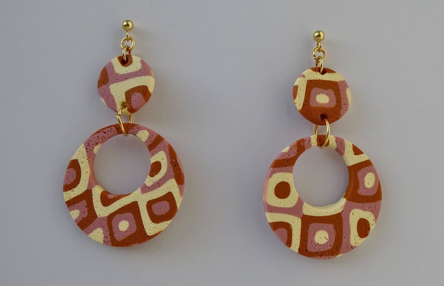 Neutral Mosaic – Handmade Polymer Clay Earrings