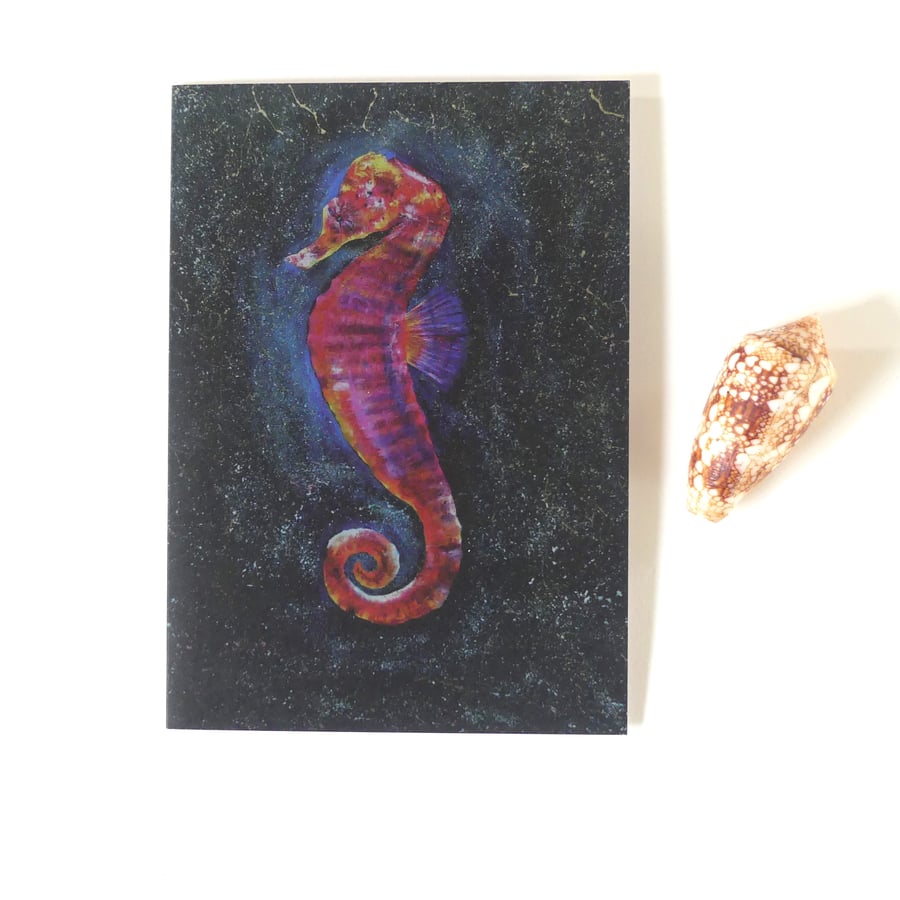  Pack of 5 Greeting Cards Red Seahorse Ocean Life