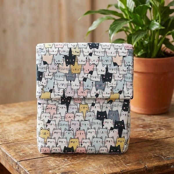 Cartoon Cat Kitten Handmade Insulated Lunch bag 