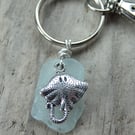 Stingray Charm Seafoam Cornish Sea Glass Key Ring Bag Charm K688
