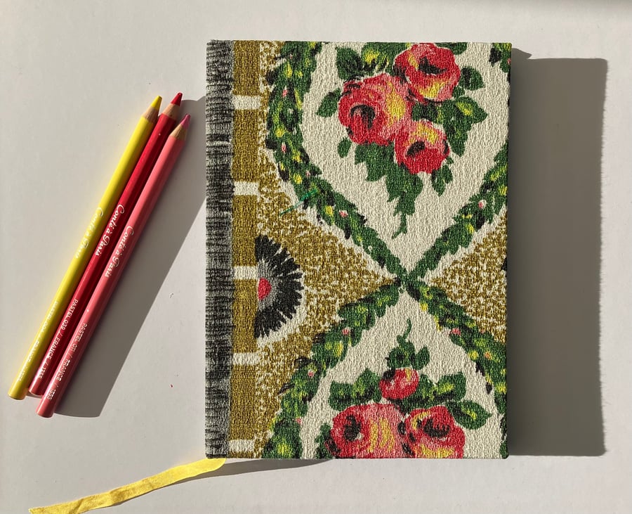 Handmade A5 Journal with Bright Floral 1950's Vintage Fabric