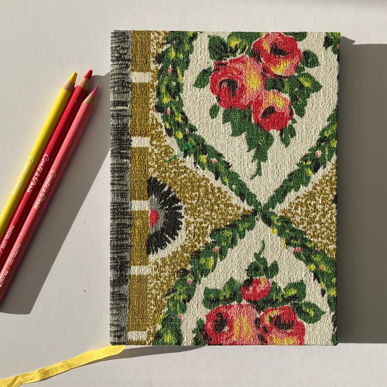 Handmade A5 Journal with Bright Floral 1950's Vintage Fabric