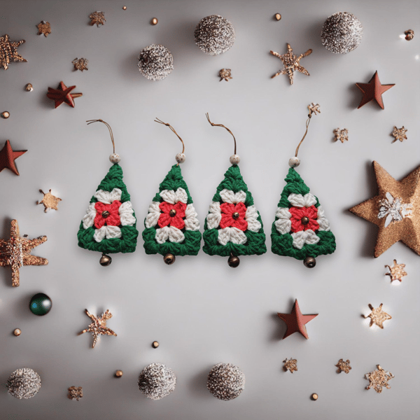 retro granny square Christmas tree decorations 