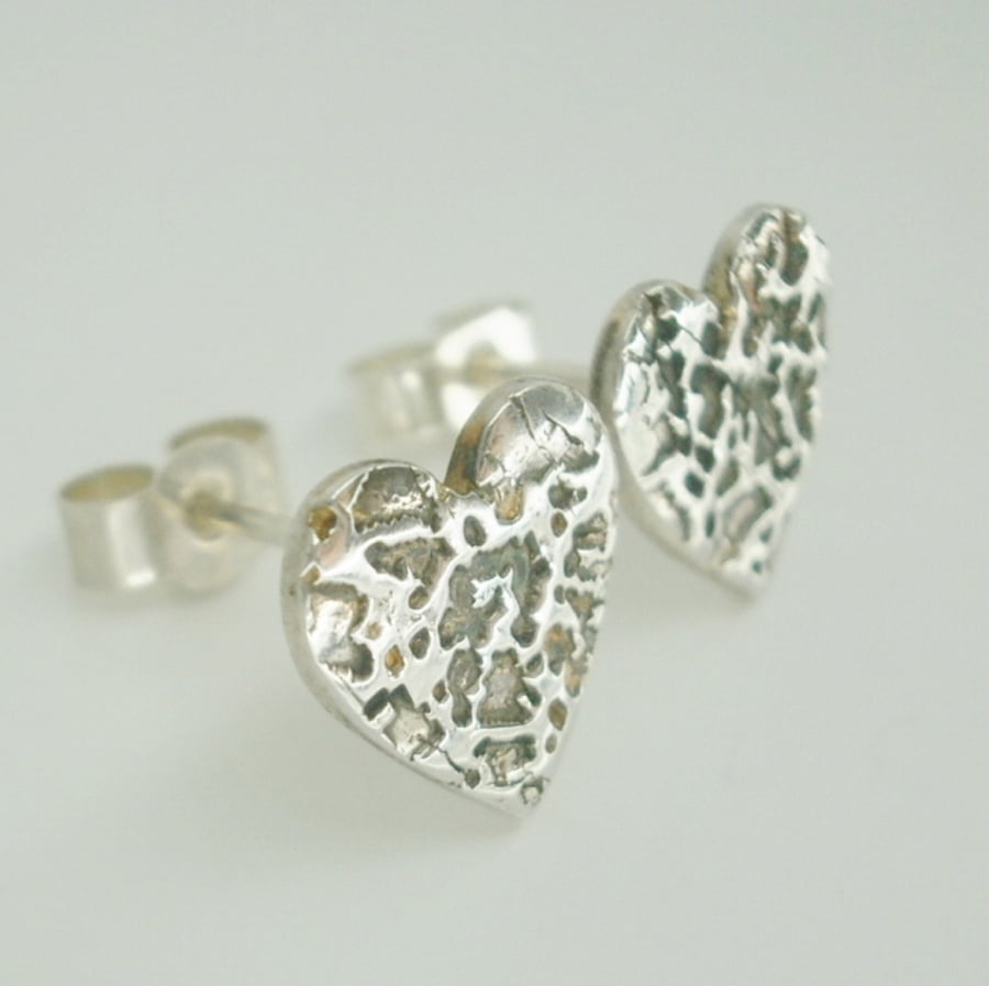 Fine Silver Textured Heart Earrings