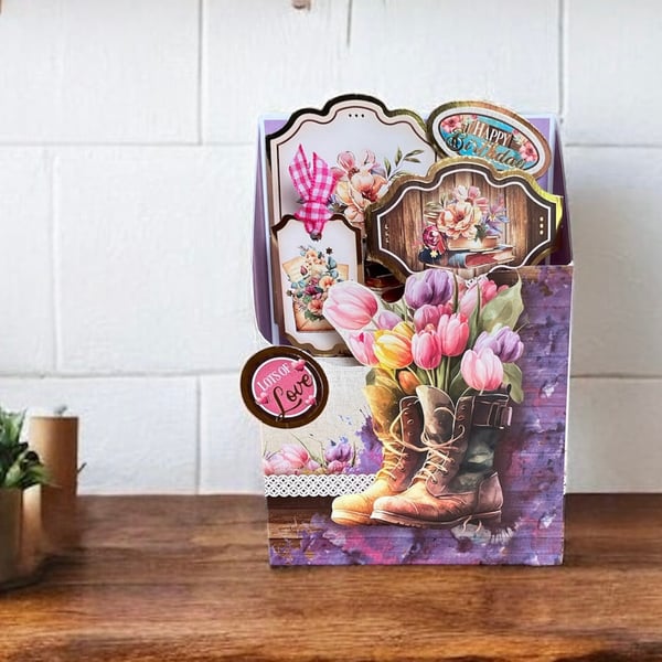 Pop Up Birthday Card. Pop-Up Floral Birthday Card for him or her.