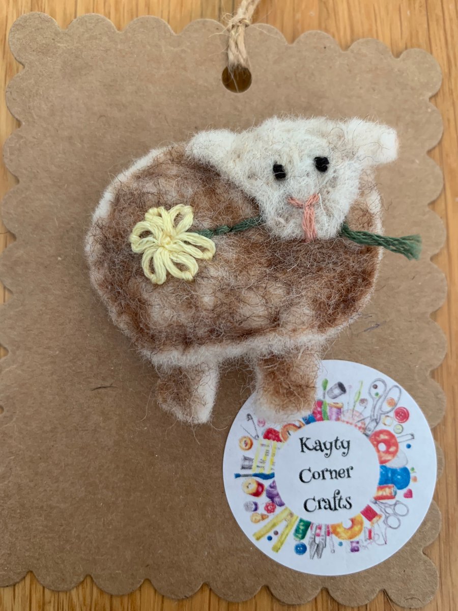 Felted and embroidered sheep brooch