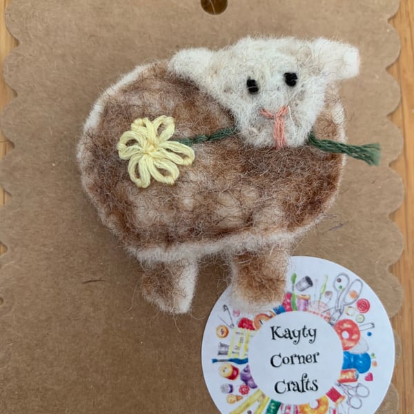 Felted and embroidered sheep brooch