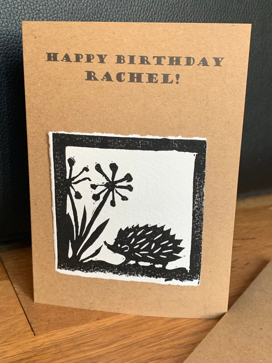 Personalised Linocut handmade card - Birthday, Mums Day etc - FREE POSTAGE