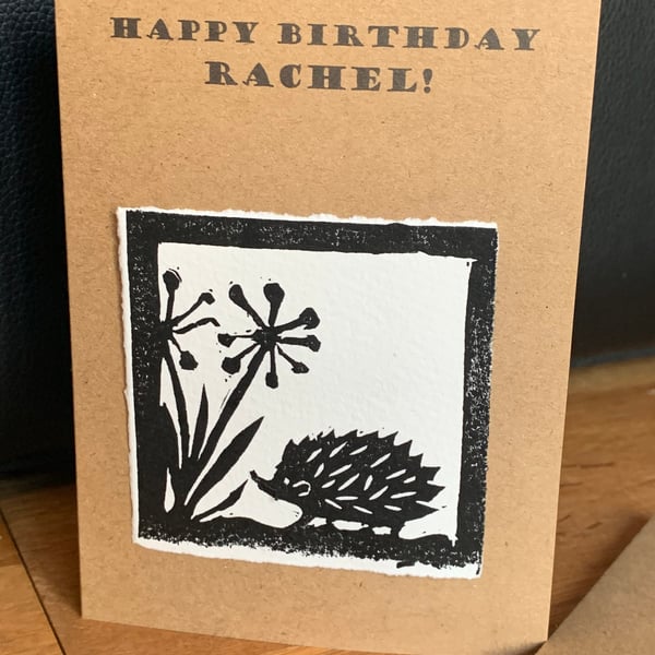 Personalised Linocut handmade card - Birthday, Mums Day etc - FREE POSTAGE
