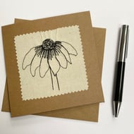 Echinacea flower recycled embroidered art card.